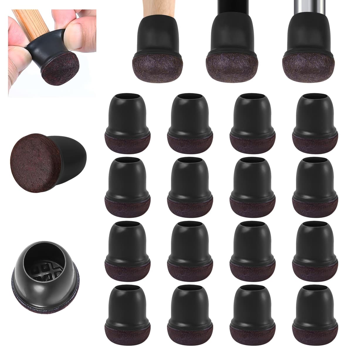 Ezprotekt Protectores de Suelo Transparentes para Patas de Silla 20-28mm, 16 Tapones de Silicona con Fieltro Envuelto, Fundas de Silicona Redondo — view 59
