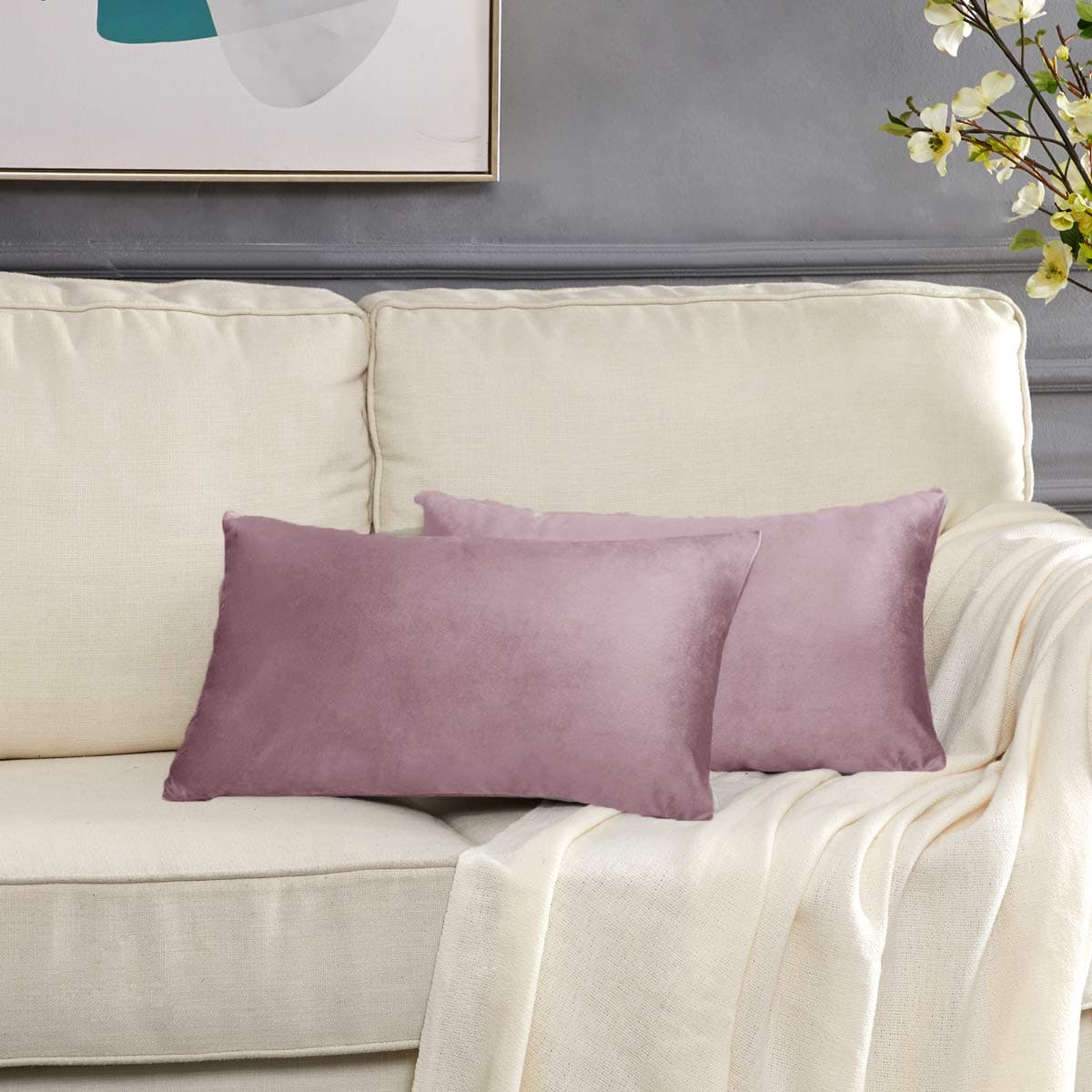 Gris Oscuro Terciopelo Almohada Cubre Caso Suave decoración Fundas de de cojín para sofá Dormitorio Coche Cama Casa Decor 30x50cm ，Pack de 2 — view 51