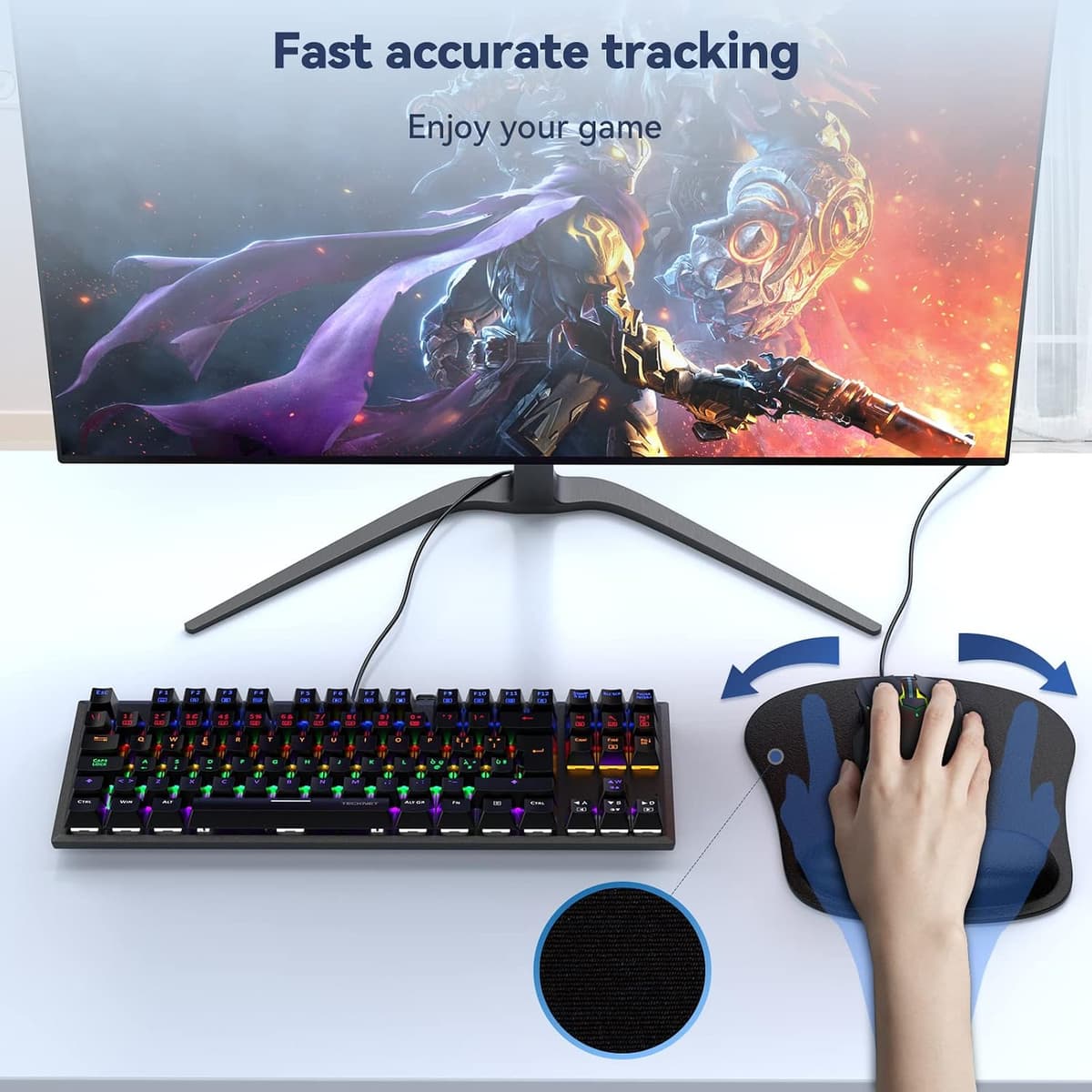TECKNET Mouse Mat 3 Pack with Memory Foam Rest -Non-slip Rubber base- Special-Textured Water-Resistant Surface — view 6