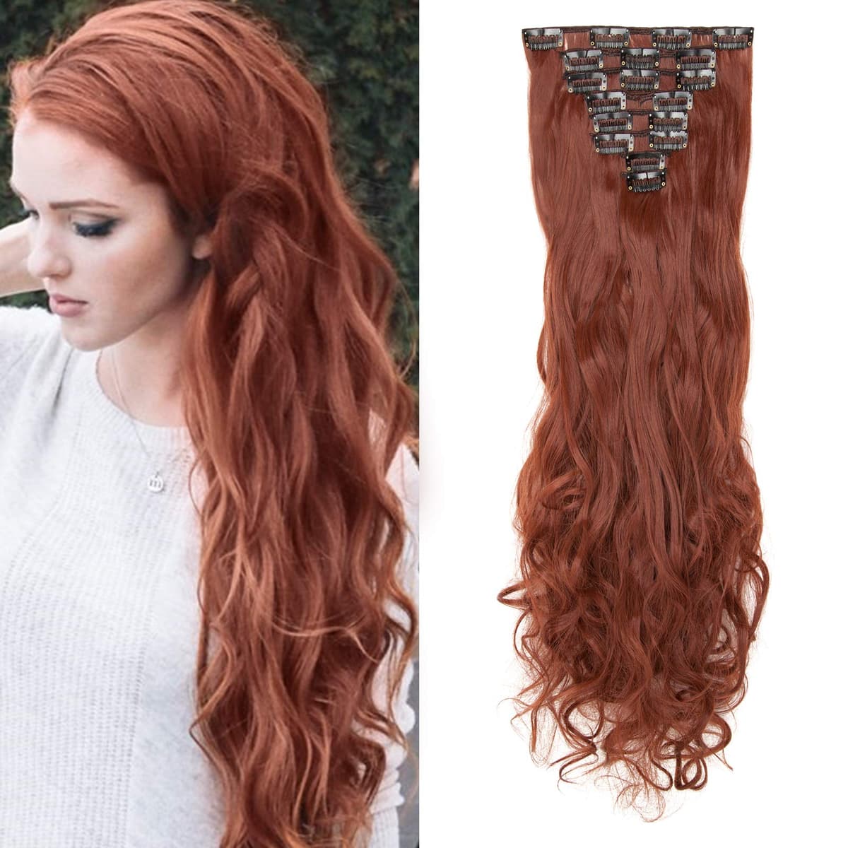 24"(60cm) SEGO Extensiones de Cabello Clip de Pelo Sintético Se Ve Natural 8 PCS [Sandy Rubio mezcla Blanqueador Rubio] Rizado Ondulado Largo Postizos Pelucas (140g) — view 48