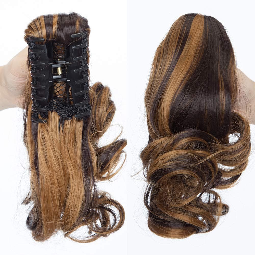 17"(43cm) SEGO Ponytail Long Synthetic Hair Looks Natural [Red Brown/Orange] Clip in Hair Extensions Curly Tail Ponytail Extension (90g) — view 37