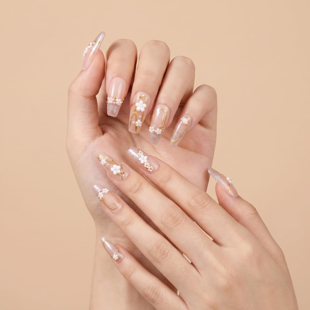 Sun&Beam Nails Handmade Press On Nails Medium Almond Light Pink Pearl Shell Glossy 10 Pieces Reusable for Everyday Wear and Special Occasions (#010 M) — view 3