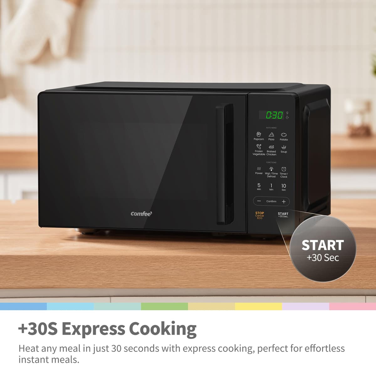 COMFEE' 20L Digital Microwave Oven, 700W Compact Countertop Microwave with Inverter, 6 Auto Menus, Multi-Stage Cooking, ECO Mode, Express Cook, Black - CMO-EM202NF(BK) — view 5