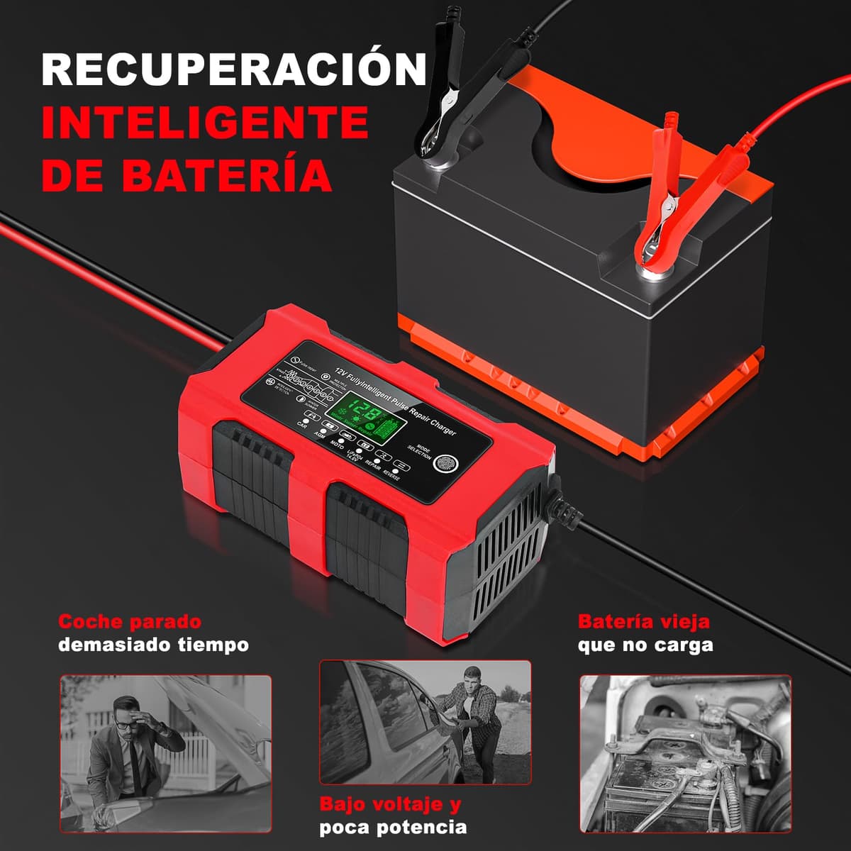 YDBAO Cargador de Baterias Coche 12V 10A Cargador de Batería de Coche Inteligente con Pantalla Táctil LCD y Múltiples Protecciones Cargador de Baterias Coche y Moto para Auto,Moto, AGM, Gel, SLA — view 6