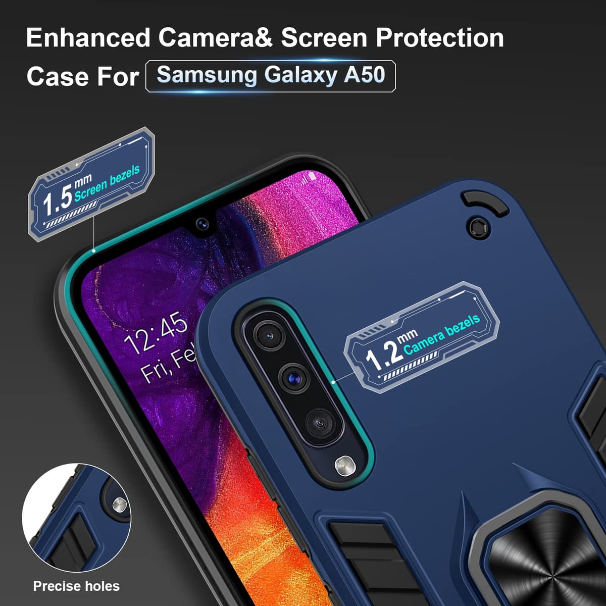 Funda para CMF Phone 2 Pro, Carcasa Antigolpes con Soporte anular metálico, Case Protectora de Grado Militar, Negro — view 1297