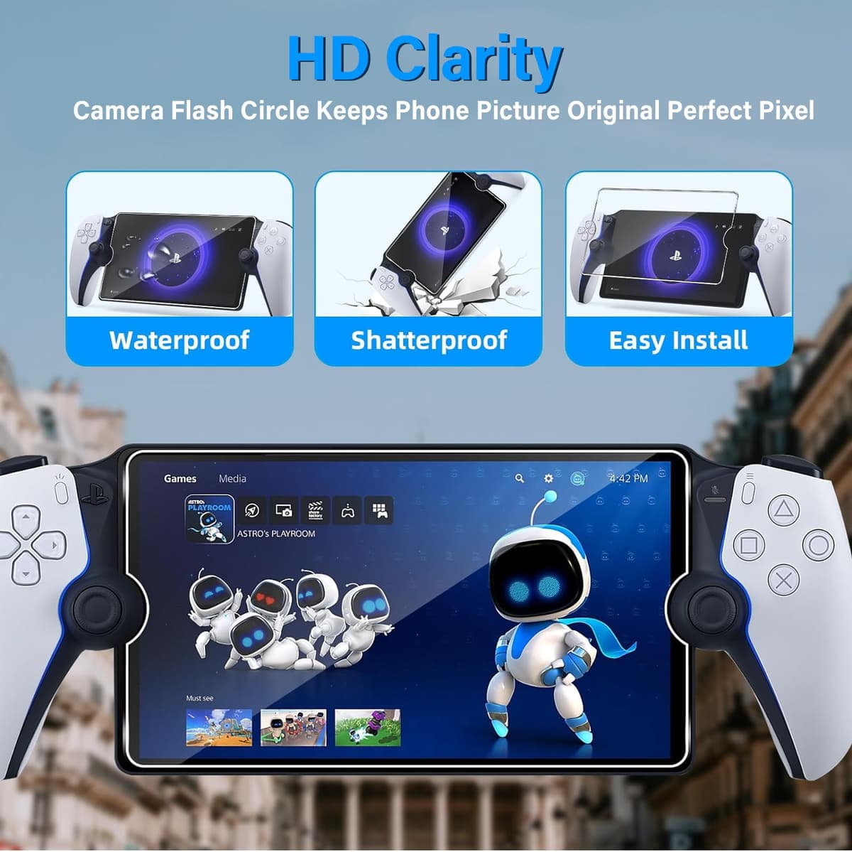 IBETEK 3 Protector de Pantalla Vidrio Templado para Sony PS5 PlayStation Portal, Dureza 9H, Resistente a Arañazos y Huellas Dactilares — view 3