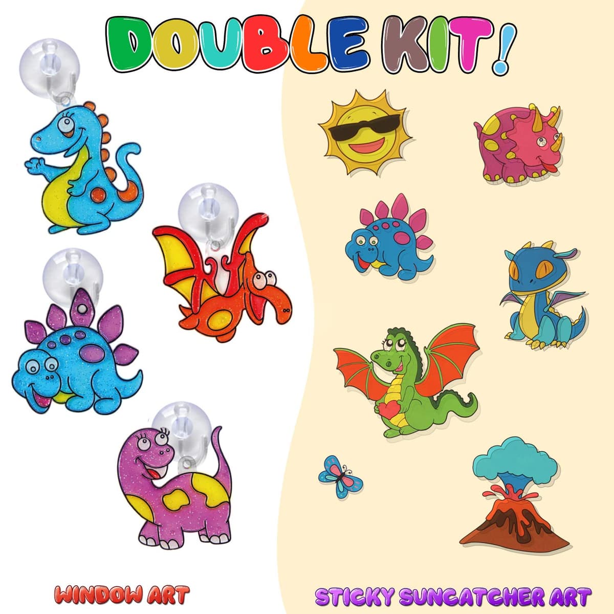 Koltose by Mash Dinosaur Suncatcher Kit, Includes 6 Dinosaur Sun Catchers, 6 Paints, 4 Templates and More, Double Kit - Window Art and Sticky Suncatcher Art — view 4