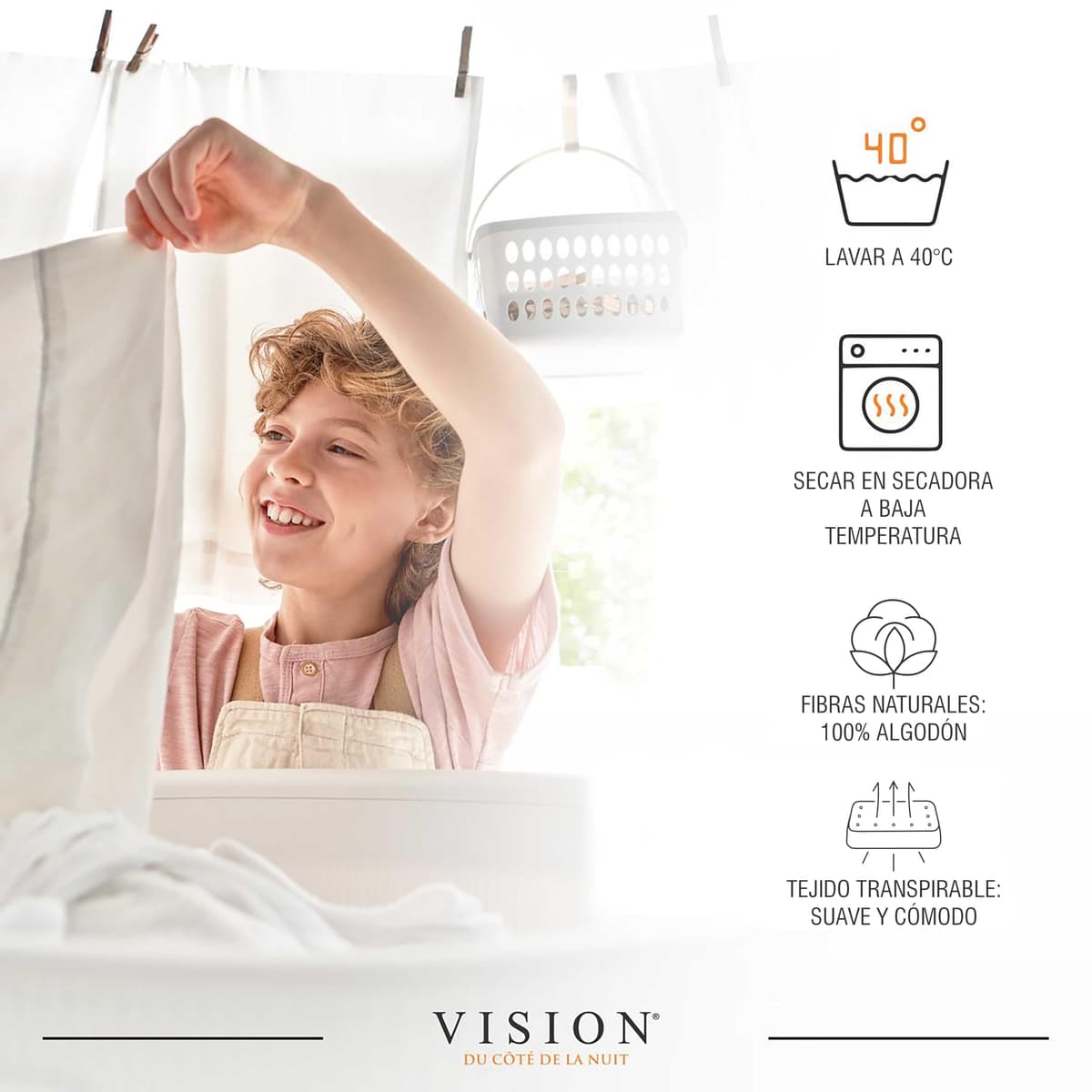 VISION Sábana Ajustable - 100% algodón - Cama Individual (90 x 190 cm) - Esquinas elásticas - Se Adapta a colchones de hasta 25 cm - Certificación Oeko-Tex - Lavable a máquina - Color: Blanco — view 5