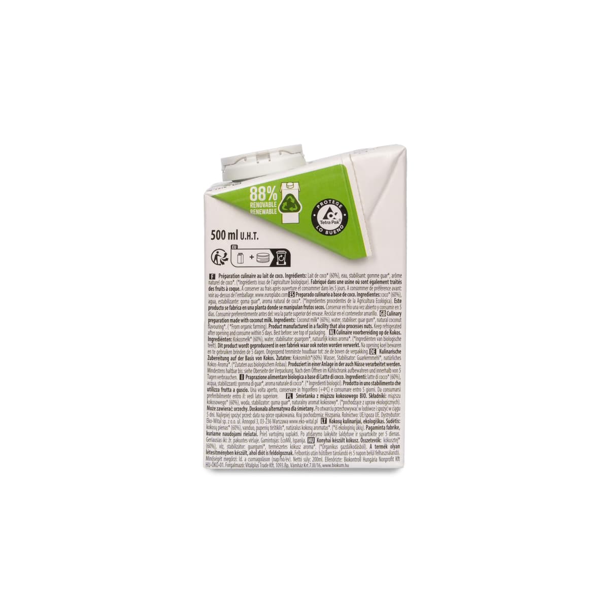 ECOMIL Cusine Coco Bio Crema A Base De Leche Para Cocinar. Sin Lactosa, Sin Gluten, Sin Azúcares Añadidos, Sin Soja, Sin Huevo, Sin Proteína Láctea Y Con Bajo Contenido En Sal, 500 Ml — view 3