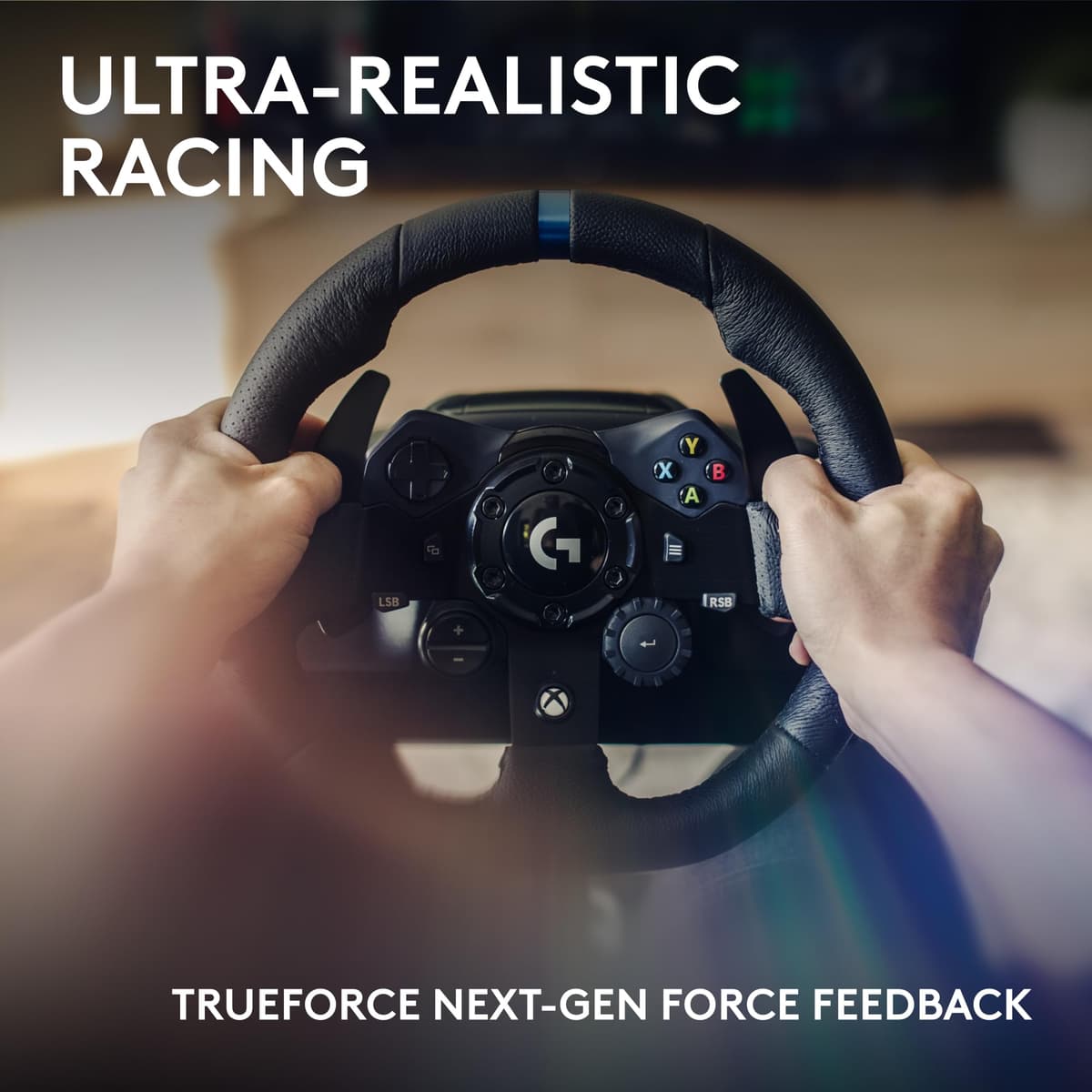 Logitech G G923 Racing Wheel and Pedals for Xbox Series X|S, Xbox One and PC featuring TRUEFORCE up to 1000 Hz Force Feedback, Responsive Pedal, Dual Clutch Launch Control, and Genuine Wheel Cover — view 3