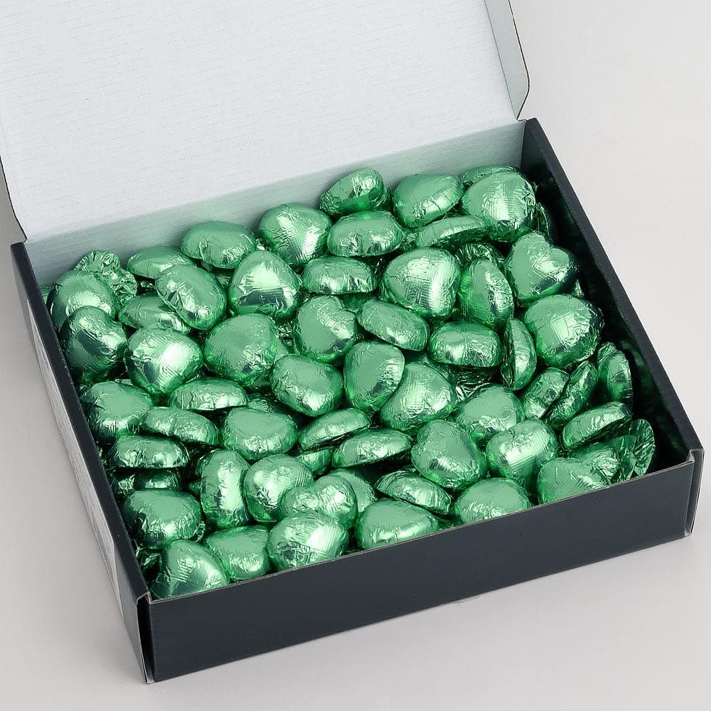 Italian Options Milk Chocolate Foiled Hearts, 100 Chocolates, Green Foil — view 4
