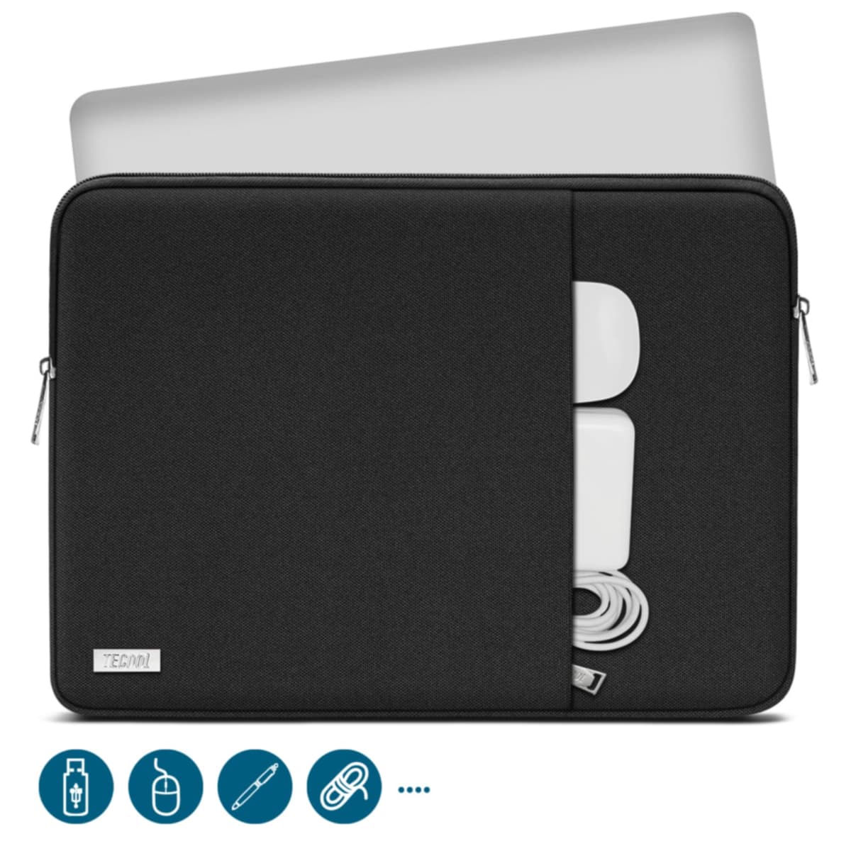 TECOOL 13 Inch Laptop Case Sleeve For MacBook Air 13 13.6 inch M4/A3240 2025 M3/A3113 2024 M2/A2681 M1/A2337 2022-2018, Macbook Pro 13 inch M2 M1 2022-2017,Protective Macbook case Sleeve,Black — view 2