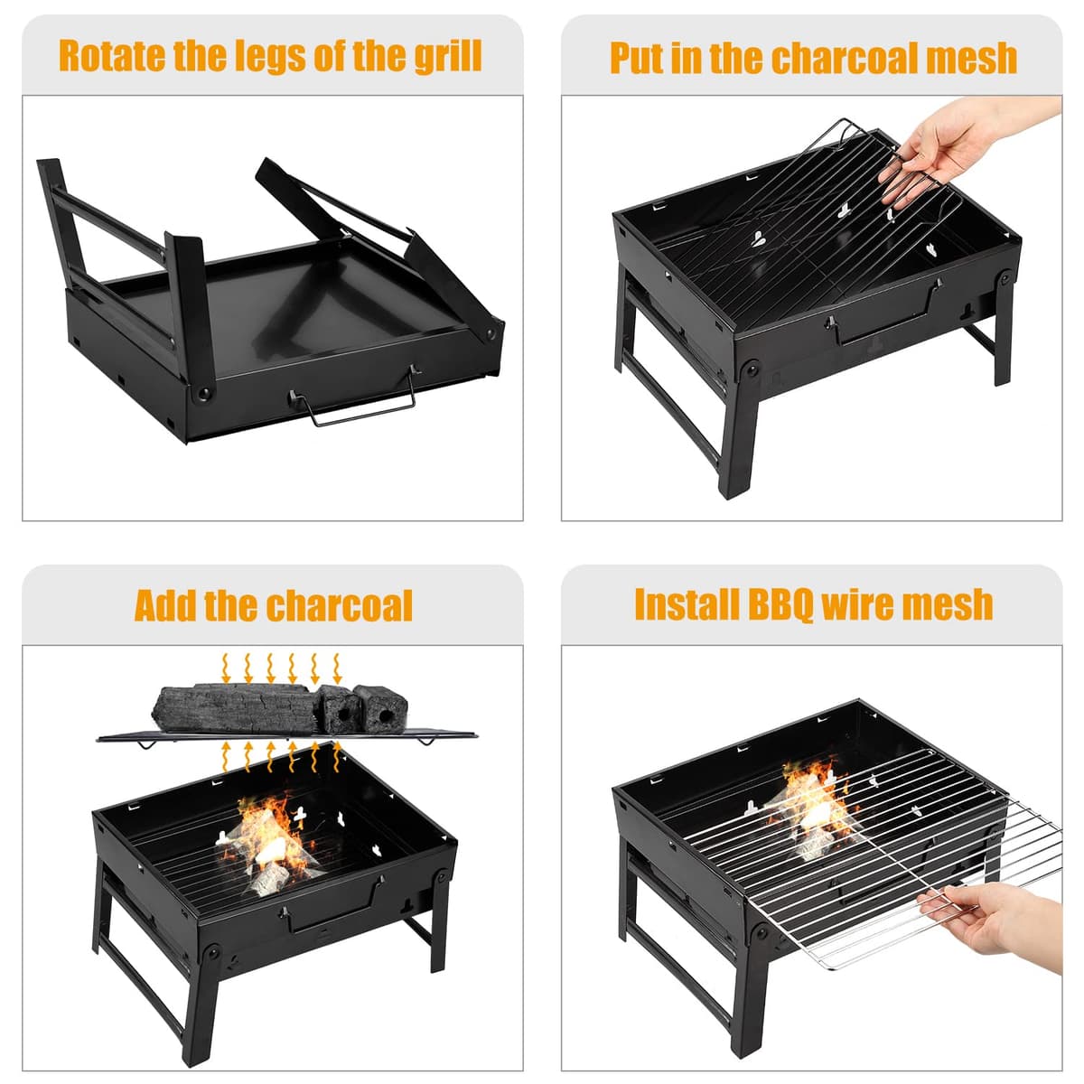 Uten Barbacoas Portátiles de Carbón, Parrilla de Acero Inoxidable para Ahumar y Acampar al Aire Libre, Char Broil BBQ Pit Grill (Mediano), Negro — view 5