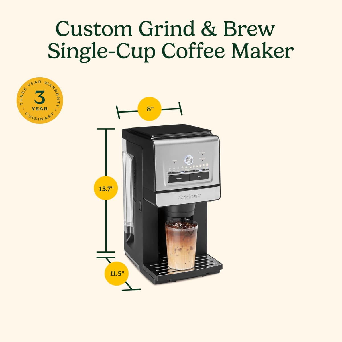 Cuisinart Coffee Maker, Grind and Brew Single Serve Coffee Maker, 6 Cup Sizes, Built-in Stainless Steel Burr Mill, Adjustable Strength, Grind Control and Over Ice Feature, Easy Cleaning, DGB-30 — view 9