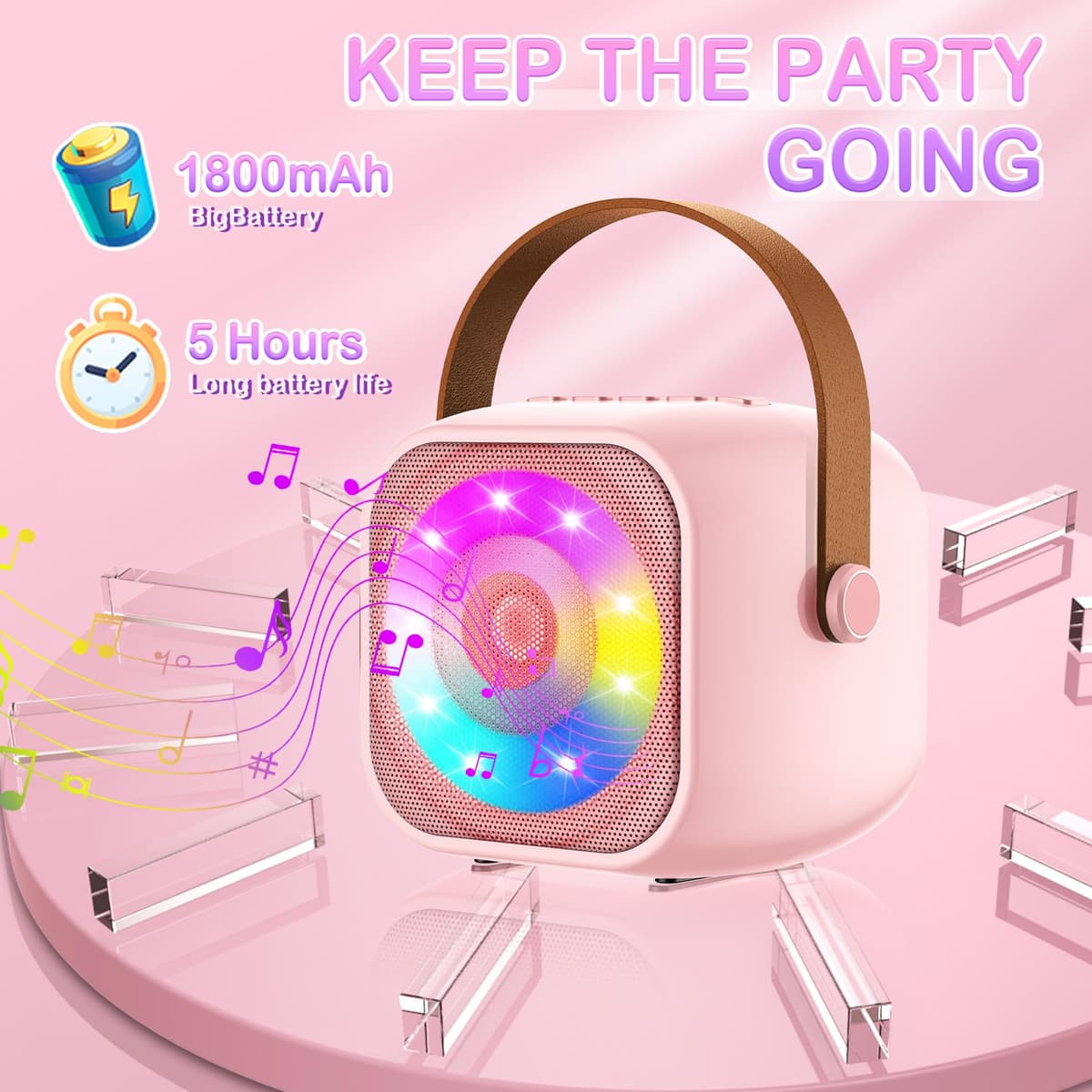 Karaoke 2 Microfonos, Karaoke Máquina para Niños y Micrófonos Inalámbricos, Altavoz Bluetooth Portátil para Adultos y Niñas, Regalo para Fiestas en Casa/Regalos/Juguetes — view 5