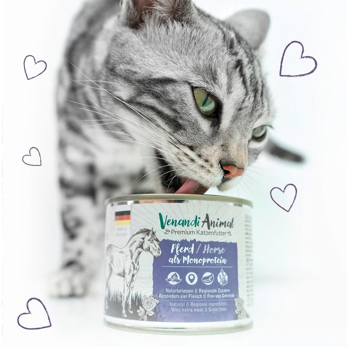 Venandi Animal Premium Cat Food, Horse as Monoprotein, Wet Food, Grain-Free and Natural, Pack of 6 (6 x 200 g) — view 6