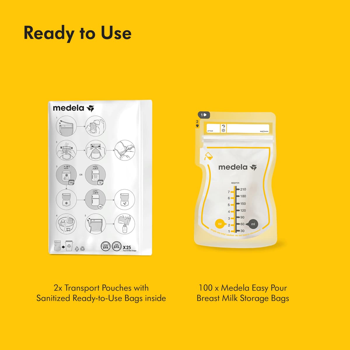 Medela Easy Pour Disposable Breast Milk Storage Bags, 7 oz/210 ml Capacity, Leakproof Design with Milk Protection, Made Without BPA, Pack of 100 — view 9