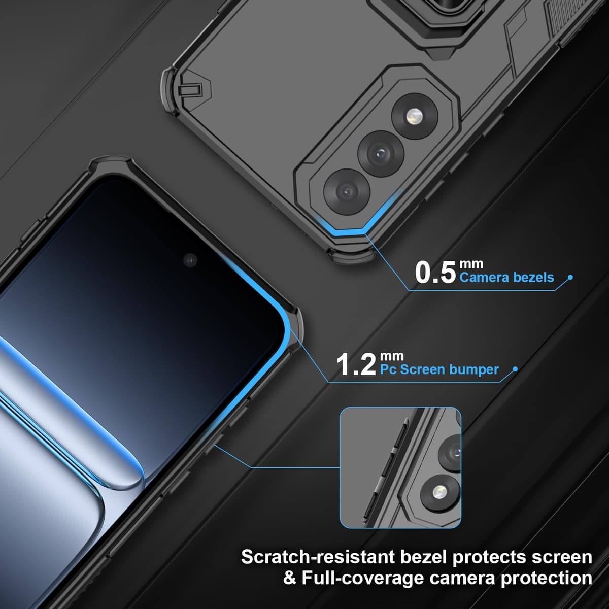 Funda para CMF Phone 2 Pro, Carcasa Antigolpes con Soporte anular metálico, Case Protectora de Grado Militar, Negro — view 758
