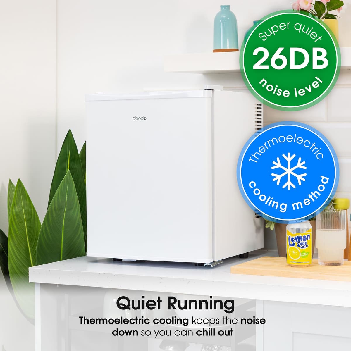 Abode Quiet Mini Cooler 25L Thermoelectric for Drinks with Adjustable Thermostat, Portable in White, Compact For Bedroom, Home, Caravan with Reversible Door A25THBC102W — view 5