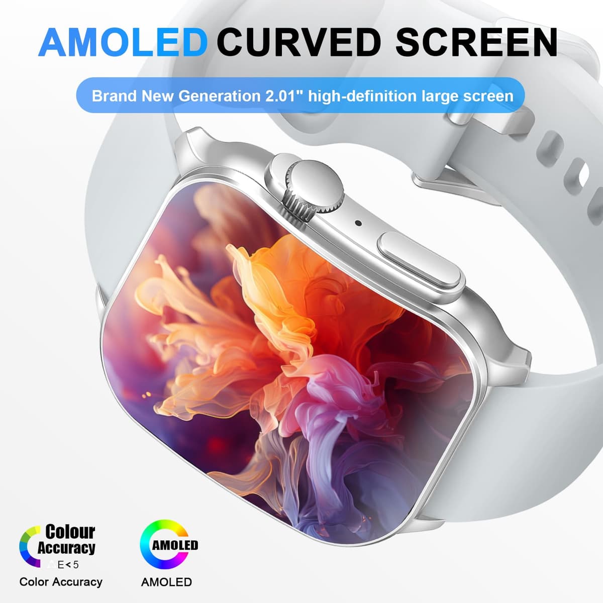 Smart Watch for Men Women Answer/Make Call, 2.01" AMOLED Curved Fitness Watch with Heart Rate/Sleep/Stress Monitor, 2026 New Smartwatch with 110+ Sport Modes, IP68 Activity Tracker for Android iOS — view 3