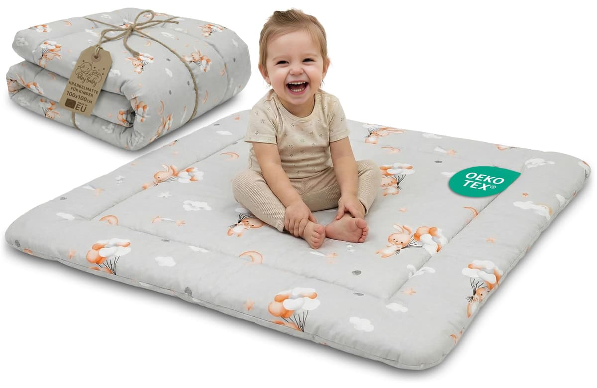 Play Mat for Baby Cotton Playmat Foldable Large - Soft Padded Floor Rug for Kids and Babies Washable Portable mat for Nursery Oeko-Tex certified — view 12