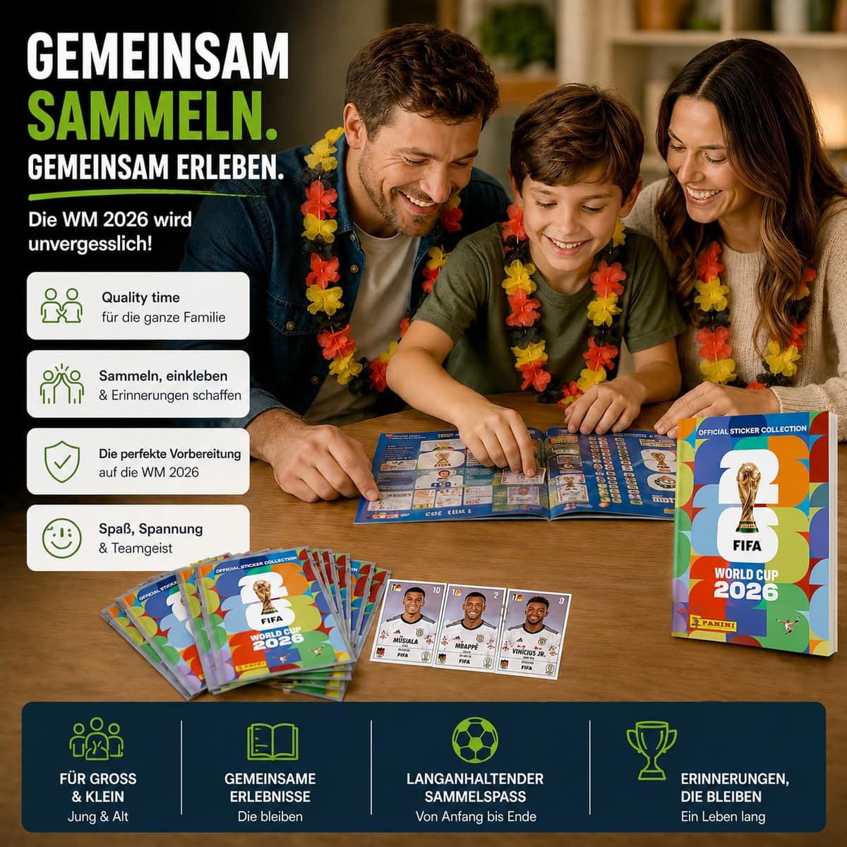 Set Panini Copa Mundial 2026 Álbum & Stickers – Tarjetas de Fútbol Coleccionables con Calendario de Partidos, Collar de Flores Alemania & Álbum Panini (10 Sobres / 70 Stickers) — view 3
