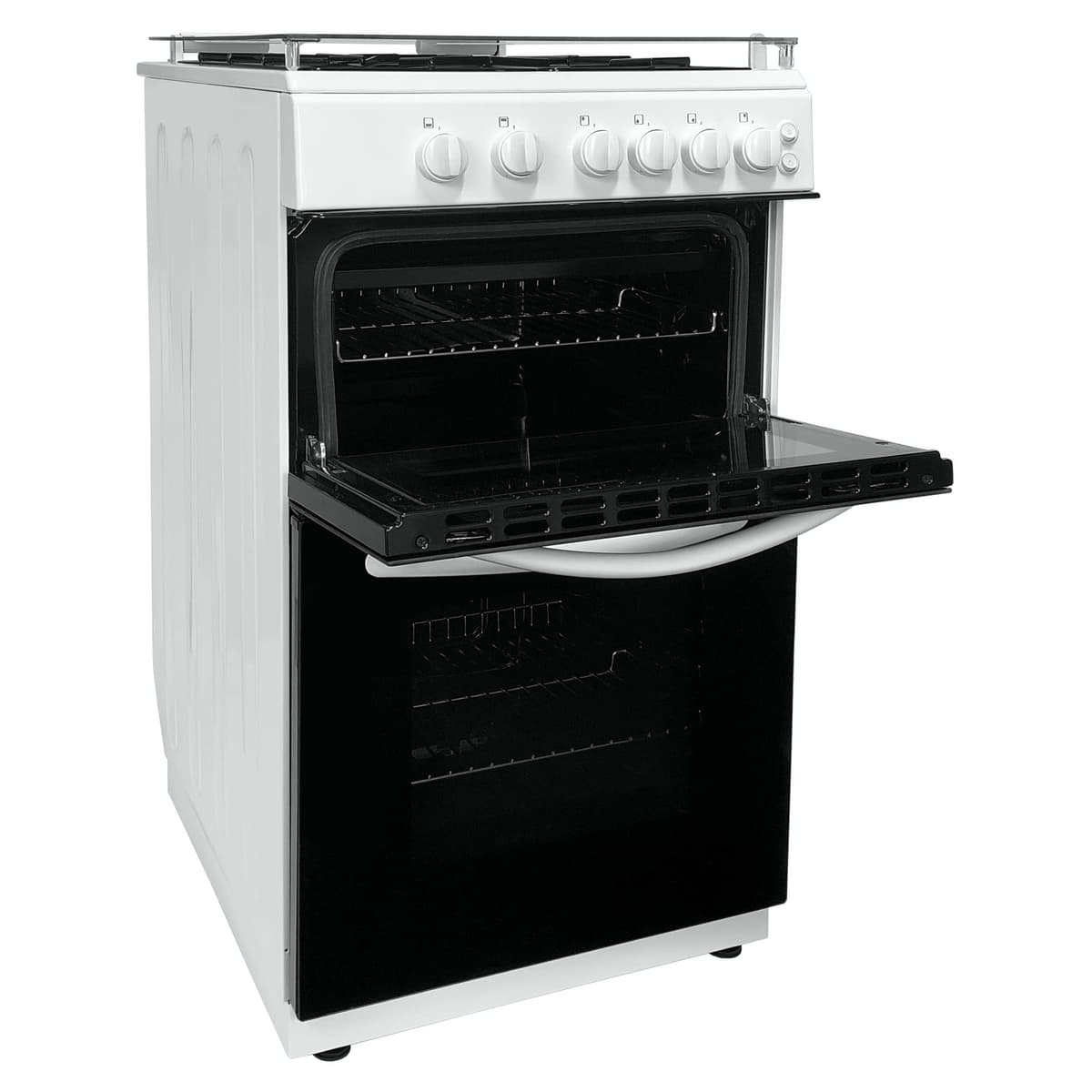 Statesman GTL50W Double Oven Gas Cooker with Glass Lid, 4 Gas Burners, 50cm Wide, White — view 3