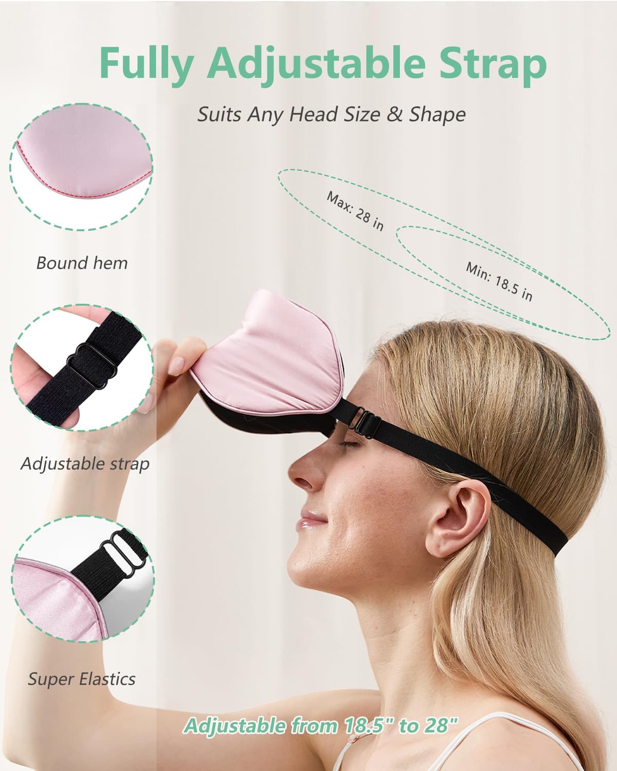 BeeVines Sleep Mask, 2 Pack 100% Real Natural Pure Silk Eye Masks with Adjustable Strap for Sleeping, Mulberry Silk Eye Sleep Shade Cover, Block Light Reduces Puffy Eyes Traveling Gifts — view 5