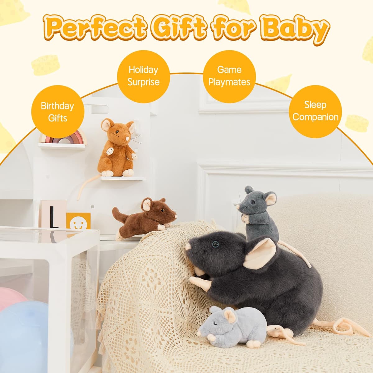 MorisMos Giant Teddy Mouse with 4 Cuddly Babies Inside, 40cm Soft Toy Kawaii Gift for Kids' Birthday or Christmas — view 5