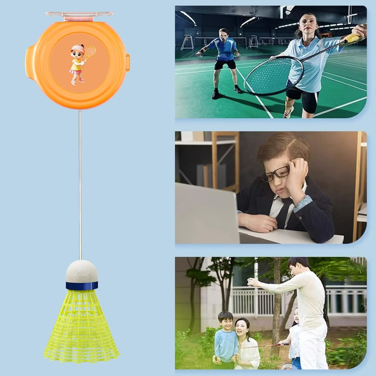 Genérico Entrenador de Rebote para un Jugador de bádminton,Bádminton de Rebote - Práctica de Equipo de bádminton en Solitario,Juego de portátil de coordinación -Mano con Cordones elásticos para — view 4