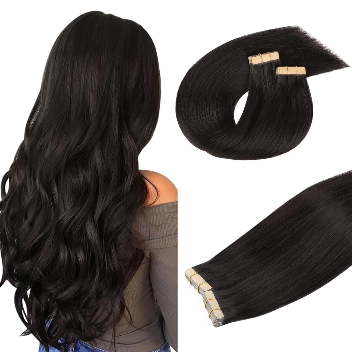 DOORES Tape in Hair Extensions Human Hair, Balayage Dark Brown to Chestnut Brown 50g 20pcs 18 Inch, Human Hair Extensions Natural Remy Straight Skin Weft — view 58