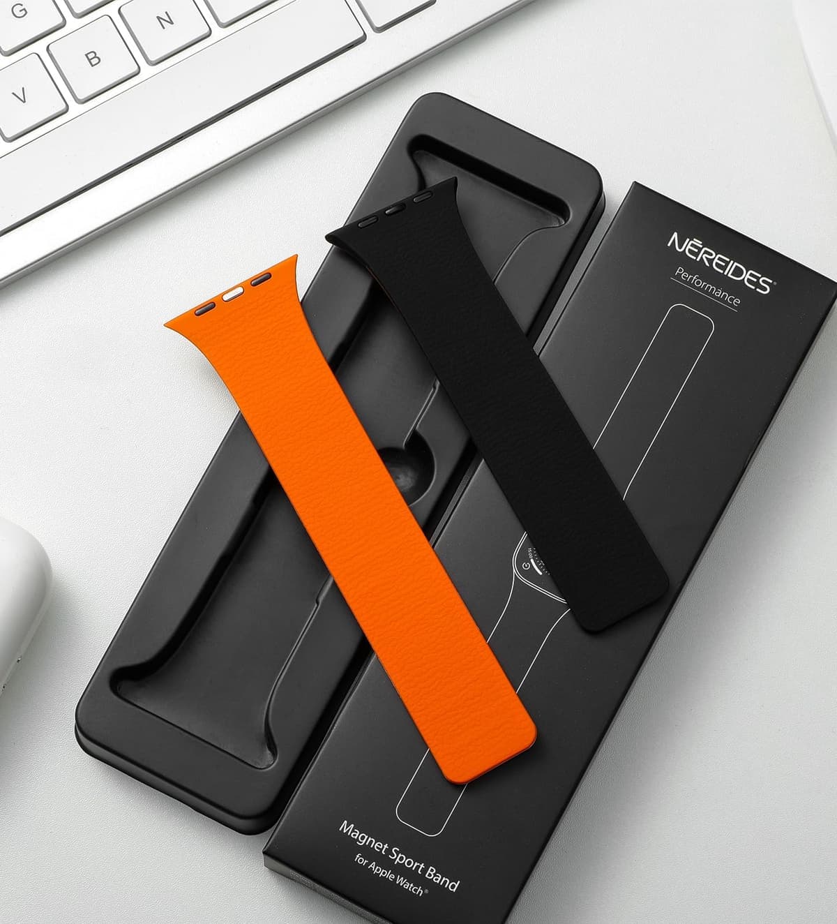 Nereides Compatible with Apple Watch Straps 46mm 45mm 44mm 49mm, Soft Magnetic Silicone Replacement Band for iWatch Series 11 10 9 8 7 6 5 4 SE SE2 SE3 Ultra 3/2/1 (Black+Orange) — view 8