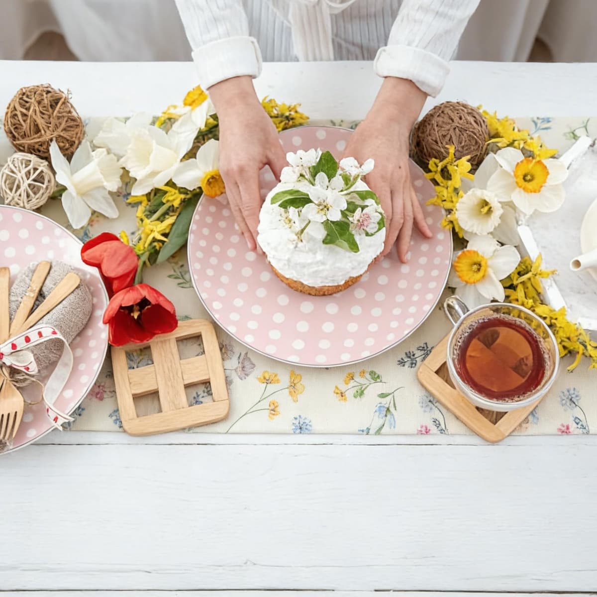 Spring Table Runner, Linen Flower Table Runner Seasonal Spring Kitchen Dining Table Decoration for Home Party Decor 40 x 180cm — view 4