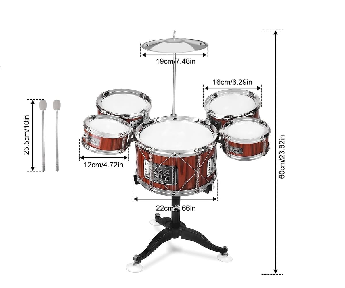 Batería para niños Batería Jazz Drum Set Batería Juguete para Niños Mini Drum Set Instrumentos Musicales con 5 Tambores 1 Plato 2 Palillos Instrumento Musical de Percusión Educativo (A) — view 3