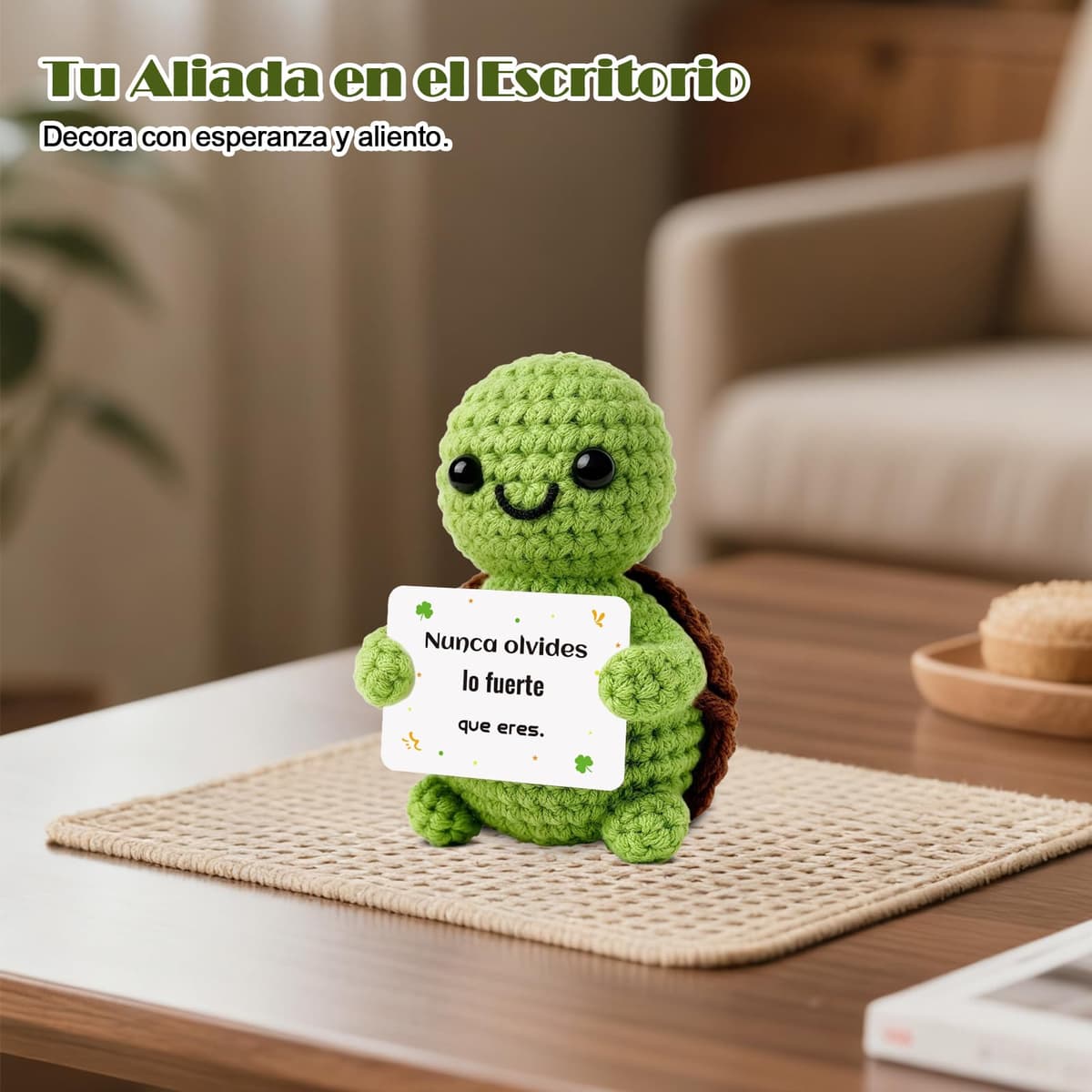 Tortuga Amigurumi Hecha a Mano con Frases Inspiradoras en Español - Peluche Motivacional con Llavero - Regalo Original para Amiga, Novia, Comunión, Cumpleaños o Mujeres -Paciencia y Fuerza (TORTUGA) — view 5