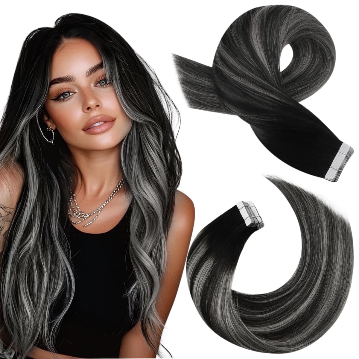 Moresoo Tape in Human Hair Extensions 20 Inch Highlight 50g/20pcs Tape in Hair Extensions Human Hair Ash Blonde with Platinum Blonde #P18/613 — view 62