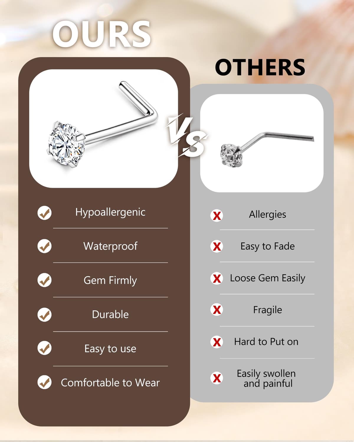 CASSIECA 14 Piezas 20G Piercing Nariz Acero Quirurgico Piercing Forma de L Nariz Studs Piercing Nariz Aro Hipoalergénico Anillos de Nariz Plata Oro Mujer Hombre Joyeria Piercing — view 7