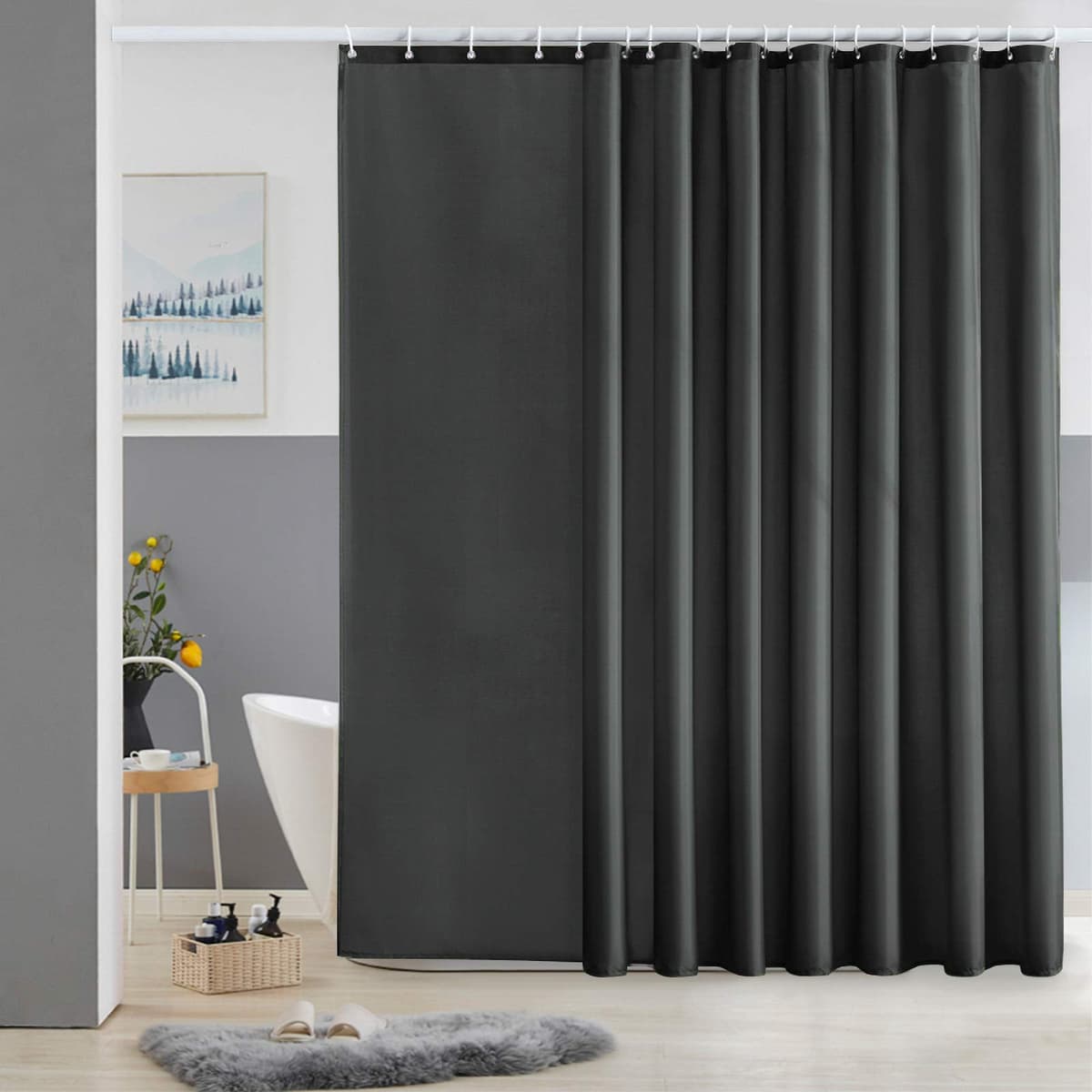 Furlinic Cortina Ducha 200x200cm Antimoho Impermeable Lavable Blanco Tela Poliéster Grandes Cortinas de Baño con 12 Aros de Cortina Ducha. — view 73