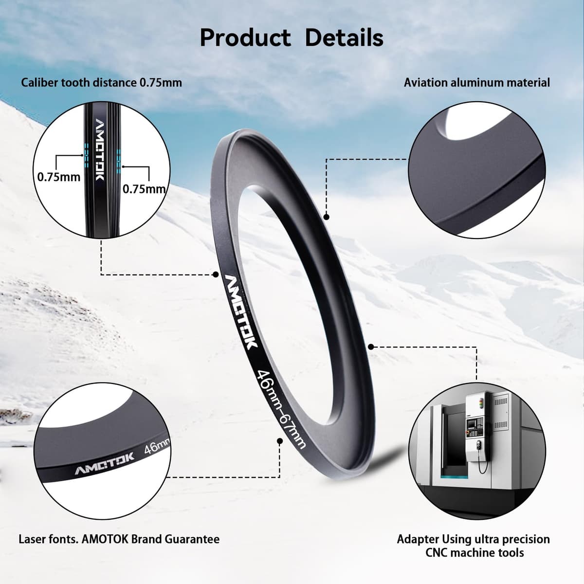 46mm a 67mm Adaptador de para Lente de cámara,Anillo Adaptador Paso hacia Arriba de Filtro de 46mm a 67mm,Compatible con Todos los Accesorios de Filtro de 67mm.Hecho de mecanizado CNC — view 3