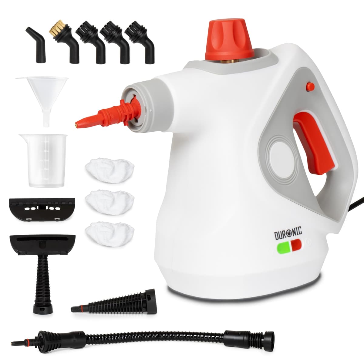 Duronic SC32 WE Limpiador de Vapor de Mano 1050W - Limpiador Vapor Portátil Multifunción Depósito 350 ml para Sofá Tejidos Juntas Ducha Horno Fregadero Ventanas Espejos Limpieza sin Químicos