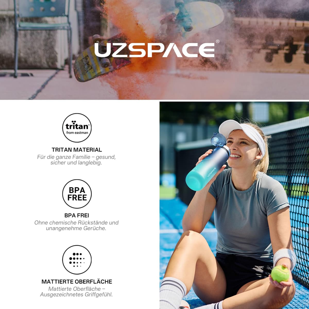 UZSPACE Botella Agua Deportiva,500ml/800ml/1000ml/1.5l, Tritan Botella Agua Sin BPA. Evitar Fugas de Agua y Ideal para el Ejercicio y los Deportes al Aire Libre — view 5