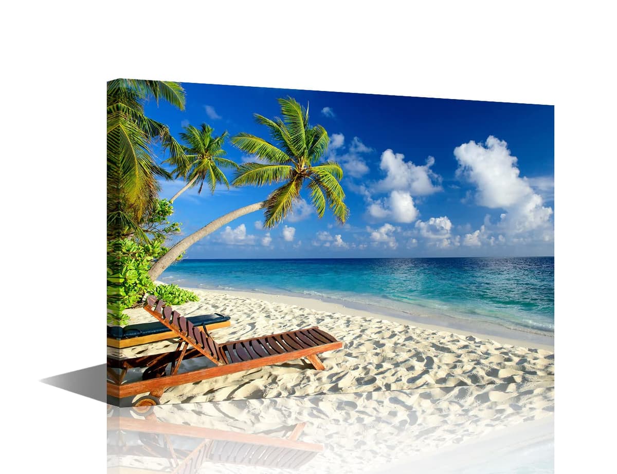 TISHIRON Wall Art Sandy Beach Sunrise Pictures Painting on Canvas Wall Art Modern Framed Seaside Canvas Prints Ready To Hang(24X16in) — view 30