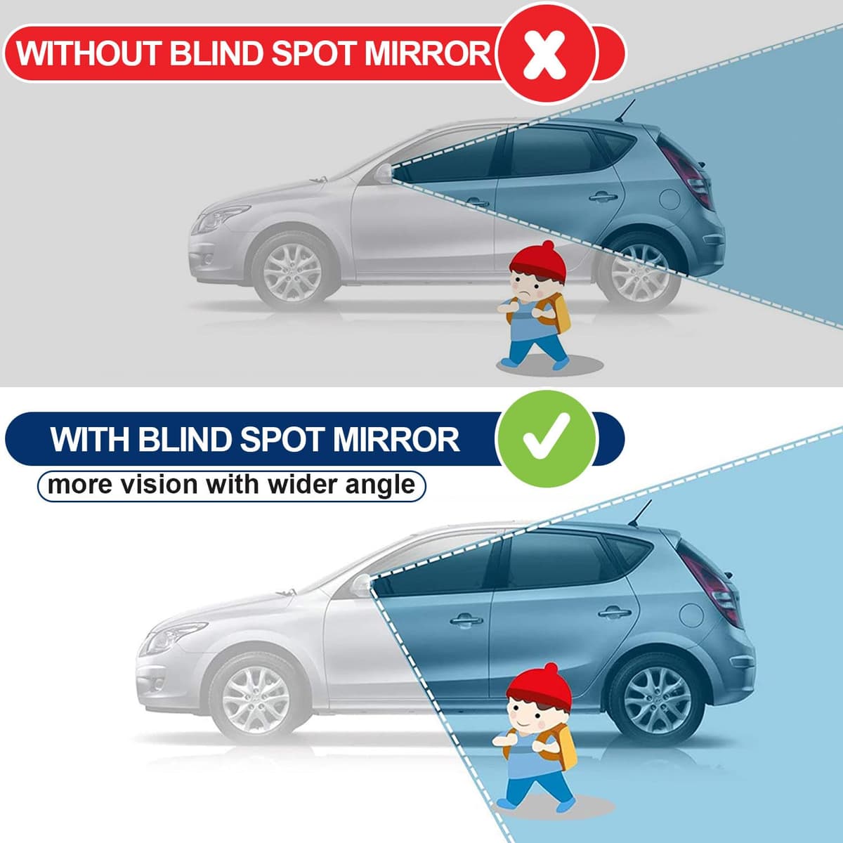 Spurtar 2 Pack Blind Spot Mirrors for Cars, HD Glass Framed Convex Rear View Blind Spot Mirror Stick on with 360° Rotation Adjustable blindspot mirror for Trucks, Cars, SUVs, RVs, and Vans — view 7