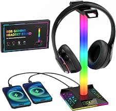 Hcman Headphone Stand Gaming Headset Holder RGB PC Gaming Accessories for Desk, Cool LED Headset Stand with 2 USB Charger for Gamer