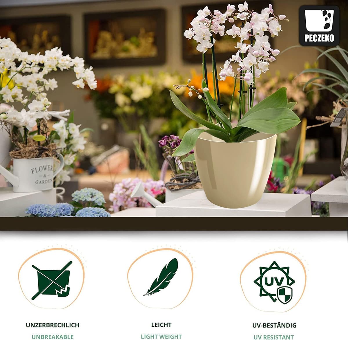 Macetas Brillantes Macetas Decorativas Hierbas Macetas Redondas de plástico duraderas y Ligeras para salón, Comedor, Cocina, terraza, balcón Juego de 2 Piezas (Capuchino, diámetro 20 cm) — view 5