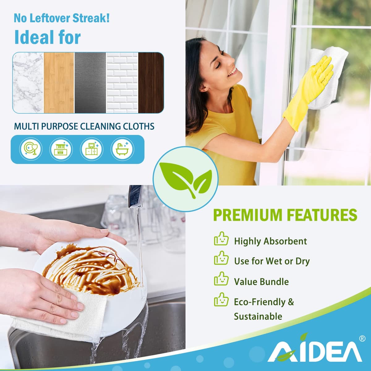 AIDEA Bayetas de Limpieza de Microfibra 50 Unidades, Toallas de Limpieza Reutilizables, Paños de Limpieza Lavable sin Rayas sin Pelusa para Casa, Cocina, Coche 29x29cm Blanco — view 7