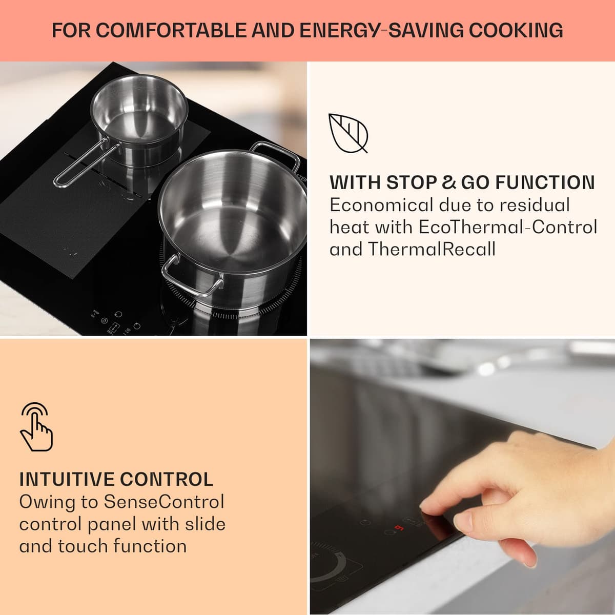 Klarstein Induction Hob, 9300W Electric Hobs Induction Cooker, 5 Ring Electric Pan Hob, Built-In Table Top Cookers w/ 5 Hobs, Touch Control, Inductions Heater Cooktops, Hot Plates for Cooking — view 4