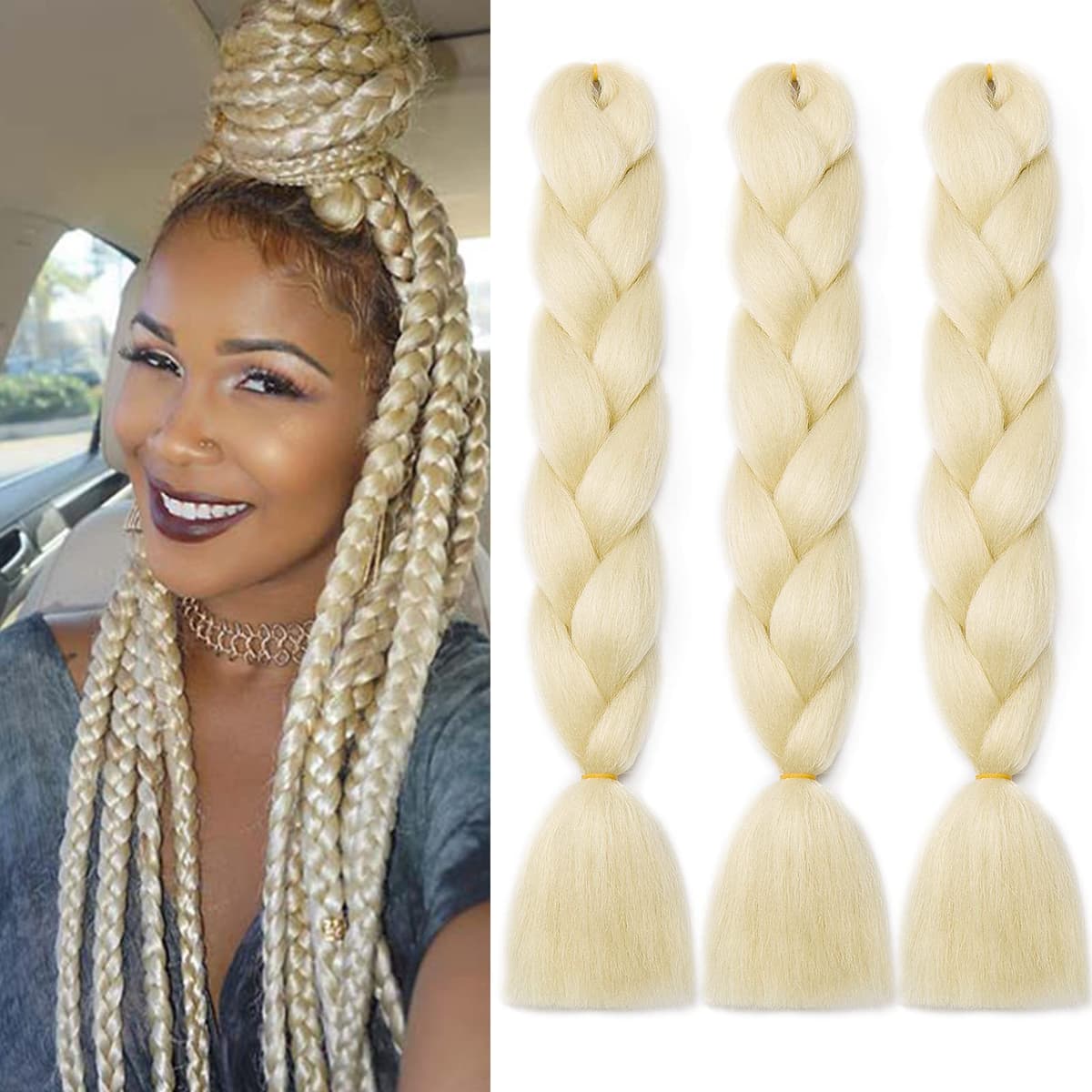 24" Braiding Hair Extension Jumbo Braids Synthetic 3bundles/pack Crochet Hair Afro Box Braid Heat Resistent (Dark Purple) — view 97