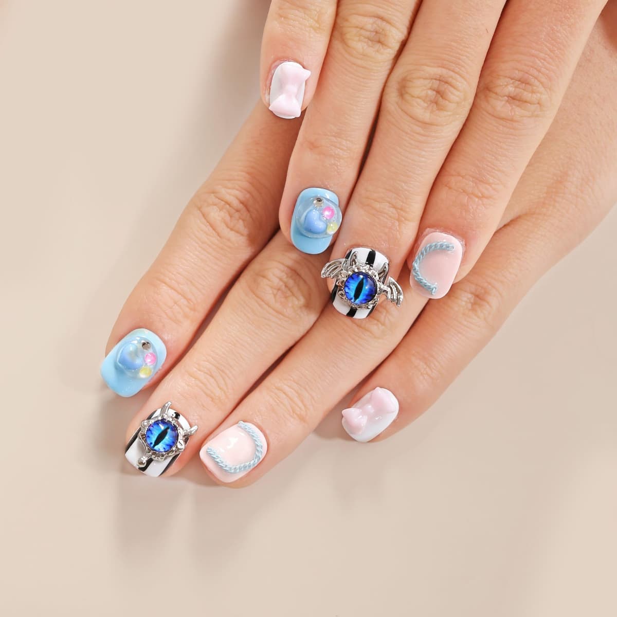 Sun&Beam Nails Handmade Press On Nail Long Coffin Ballerina Pink Flower Acrylic Fake Tip 3D Design Art Charms Cute with Storage Box 10 Pcs (S) — view 135
