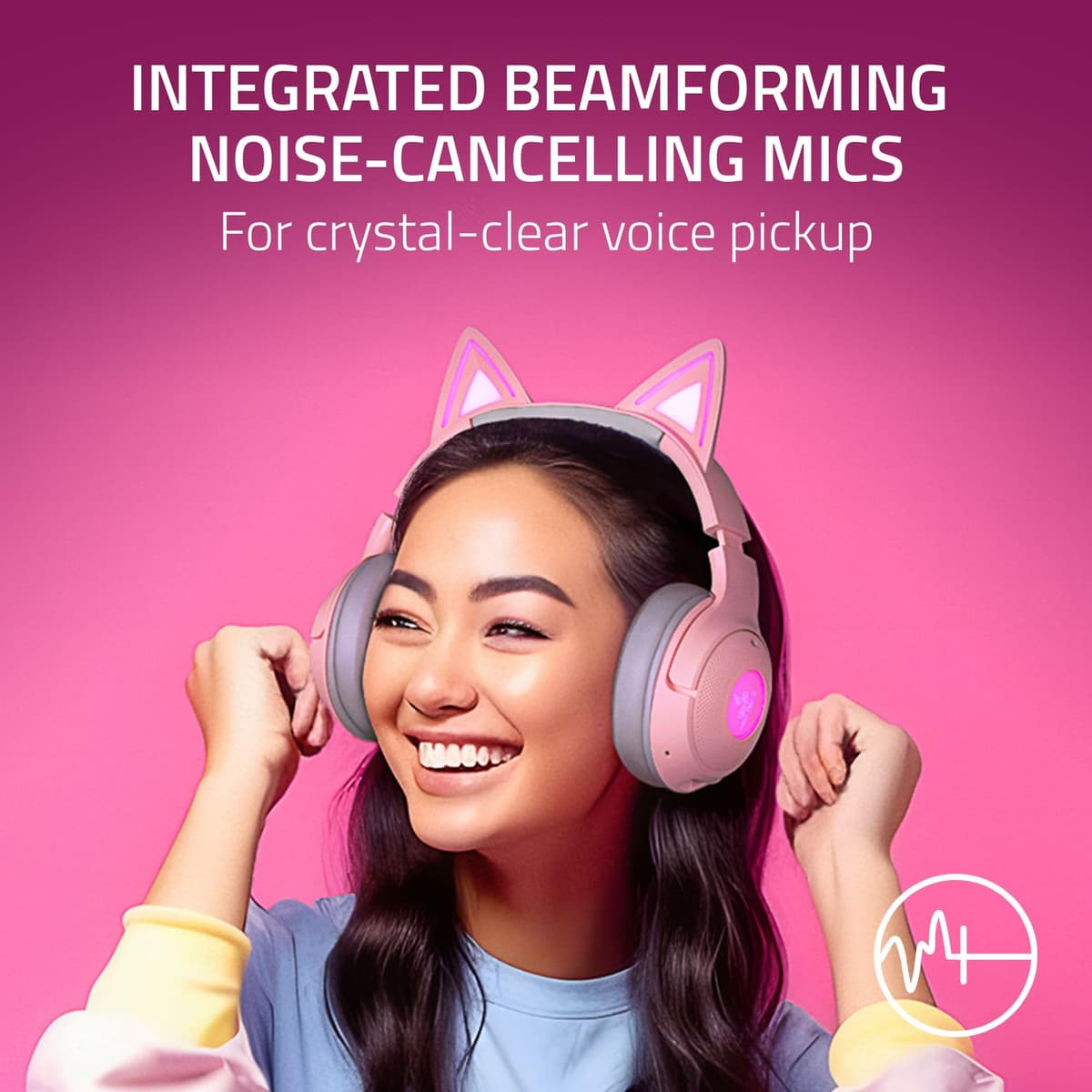 Razer Kraken Kitty V2 BT Wireless RGB Headset: Chroma RGB Kitty Ears & Earcups - Bluetooth 5.2-40 mm Drivers - Noise-Cancelling Mics - Lightweight - 40 Hr Battery w/Type C Charging - Quartz Pink — view 5